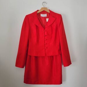 Hugo Buscati Collection Red Silk Dress & Jacket Set Size 10 Vintage Evening Suit
